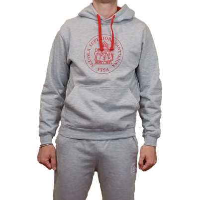 FELPA UNISEX BICOLOR GRIGIO ROSSO CON CAPPUCCIO